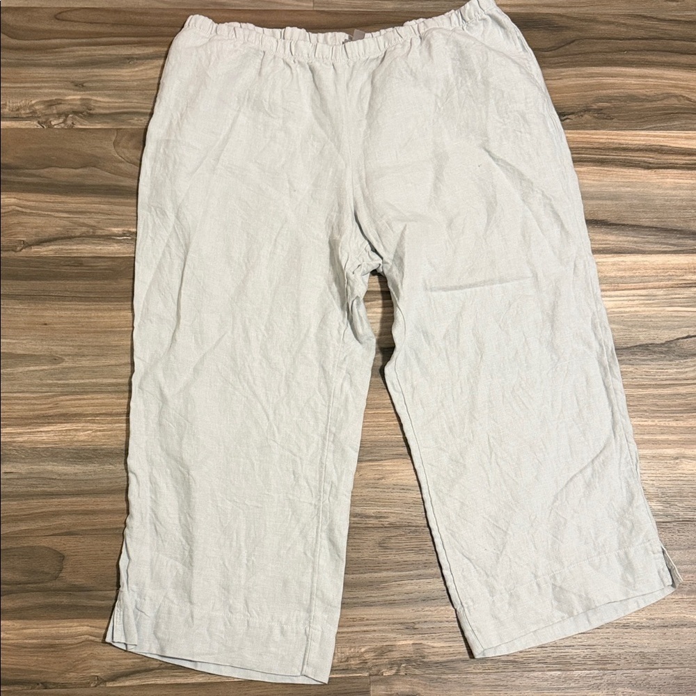 J. Jill Pants Womens XL Linen Wide Leg Beachy Lagenlook Light Gray Pull On Ankle